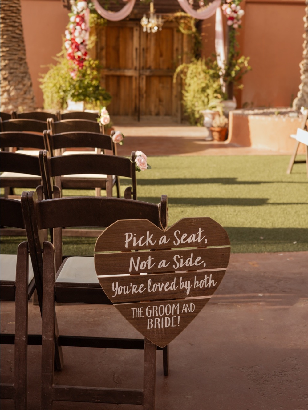 Rustic Brown Heart Wedding Aisle Sign - Pick a Seat, Not a Side